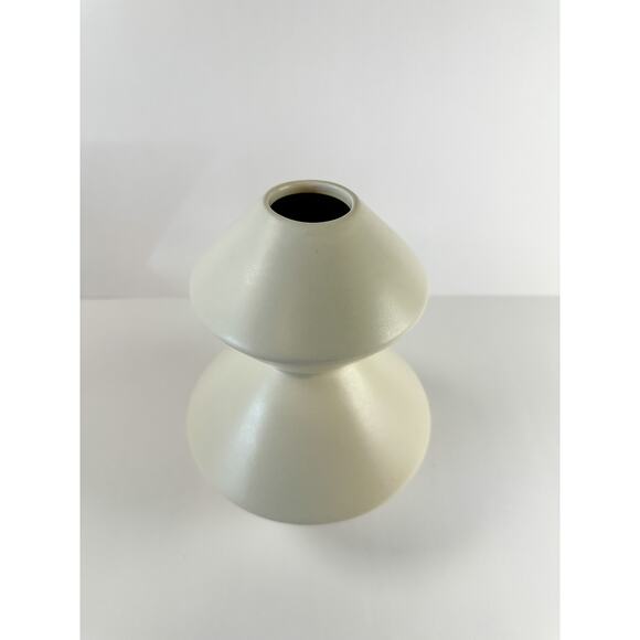 West Elm White Ceramic Vase 8" Tall Geometric Double Diamond Modern Decor - Picture 2 of 9